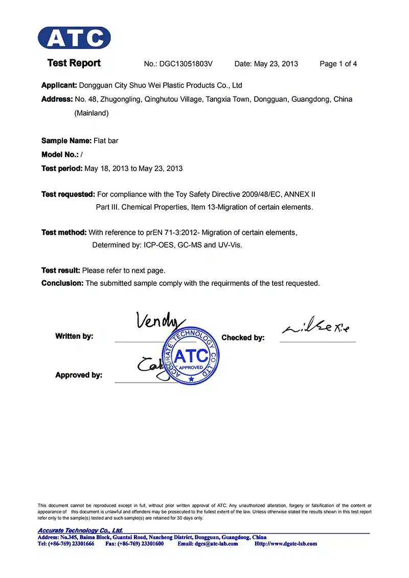 Informe ATC para perfiles de extrusión de PVC