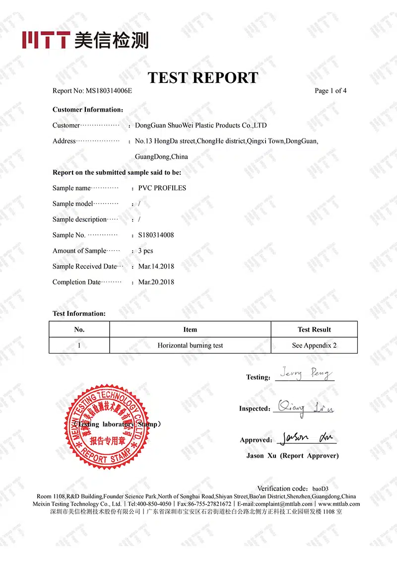 Informe MTT para perfiles de extrusión de PVC
