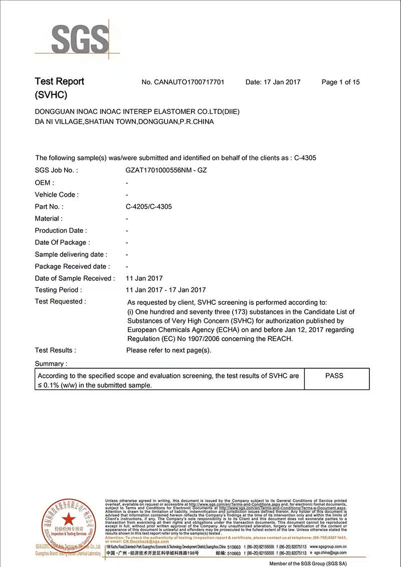 Informe SGS para perfiles de extrusión de PVC