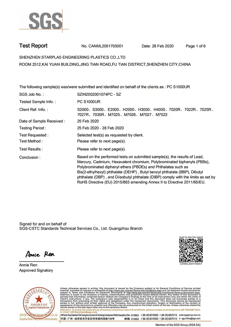 Informe SGS para perfiles de extrusión de PVC