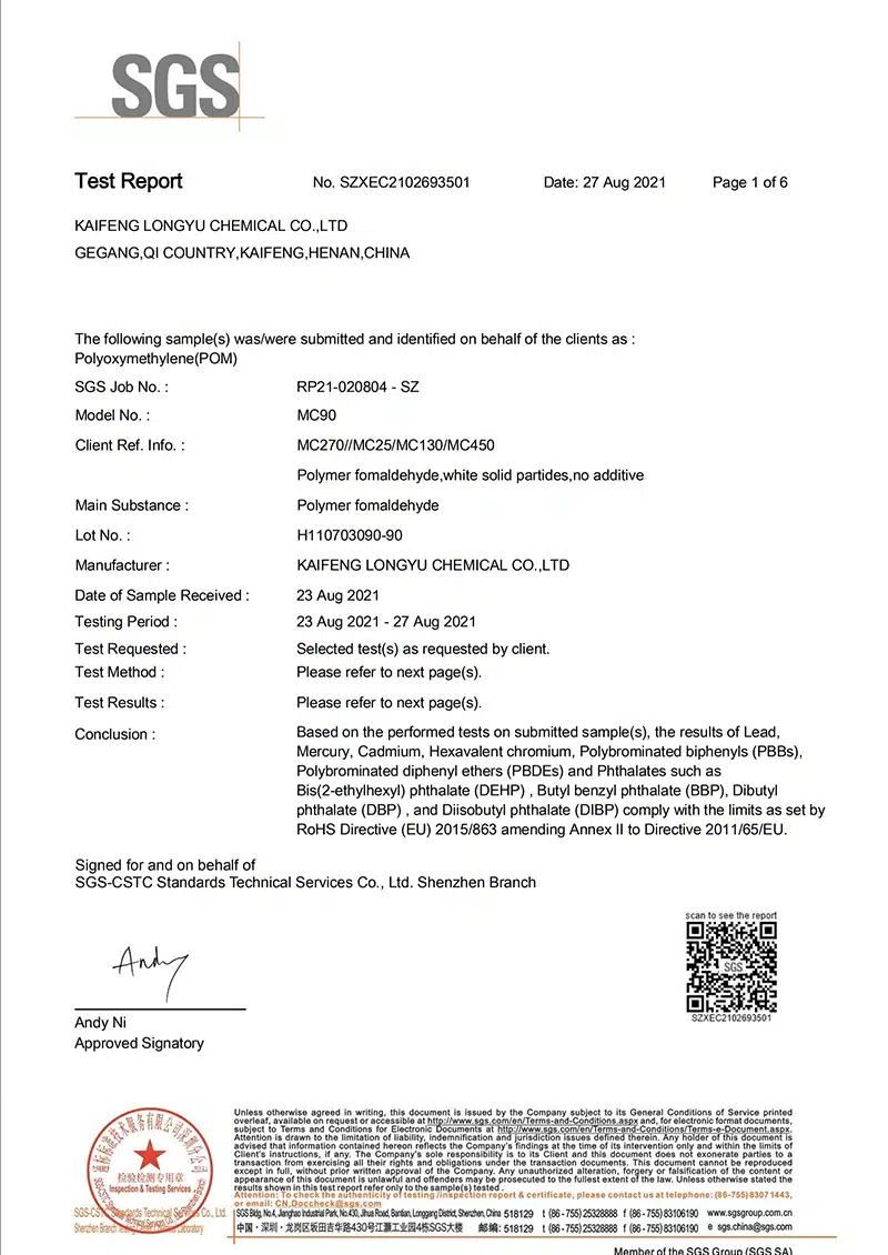 Informe SGS para perfiles de extrusión de PVC