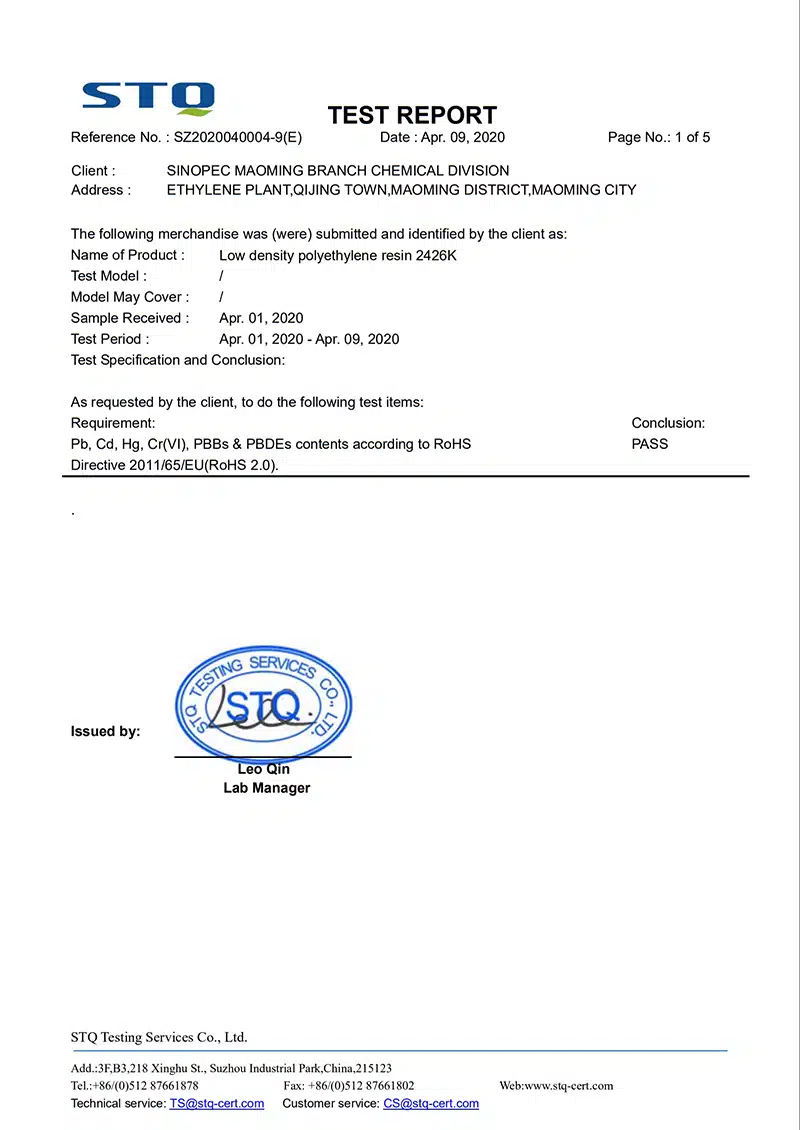 Informe STO para perfiles de extrusión de PVC