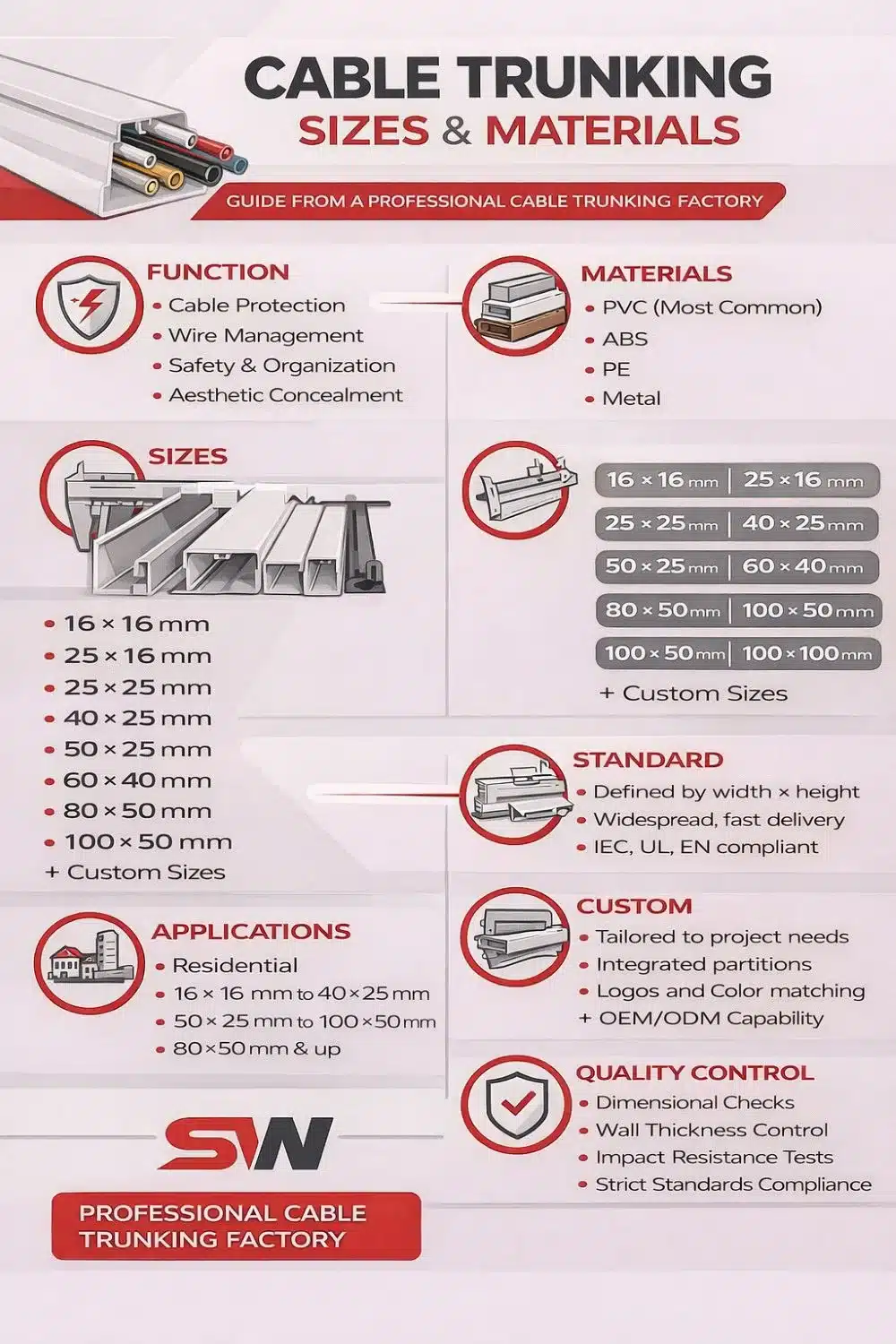 Cable Trunking Sizes and Materials