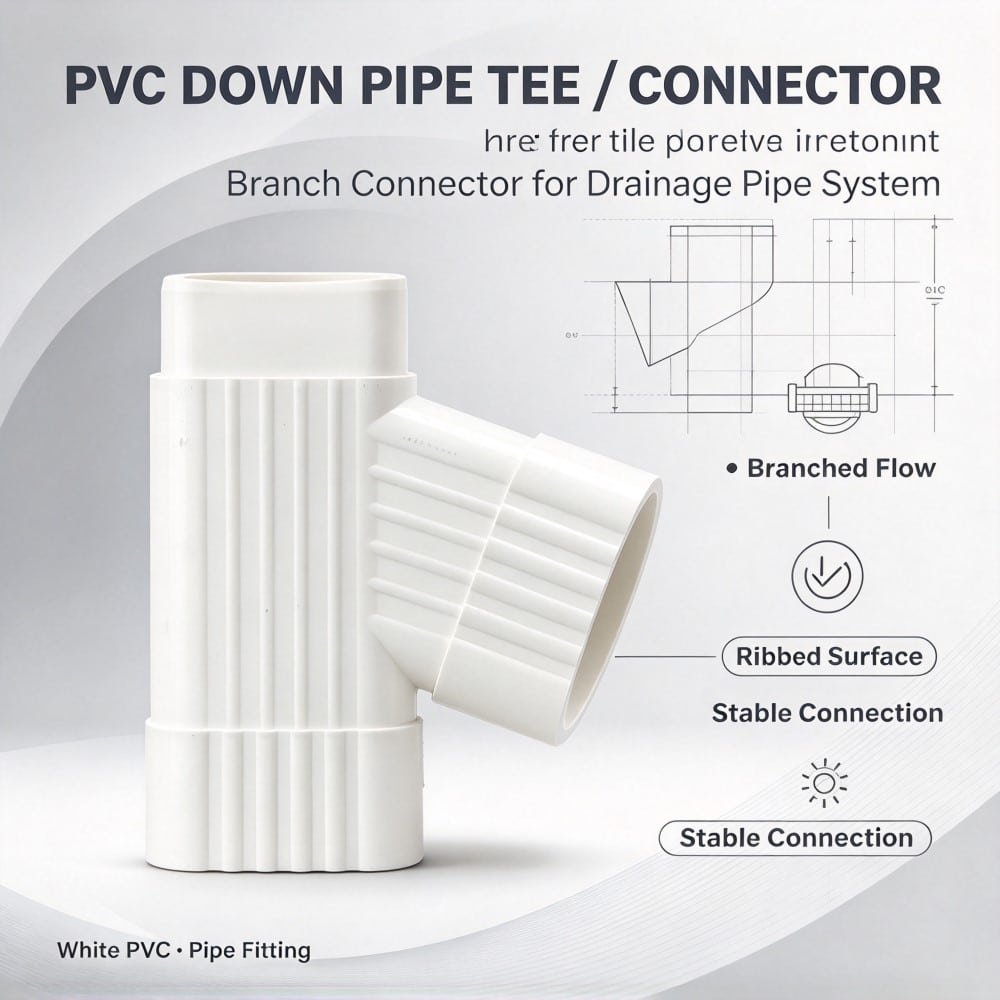 PVC Rain Gutter Parts Down Pipe Tee Downspout Connector